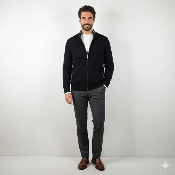 ERMENEGILDO ZEGNA 100% Wool Black Long Sleeve Full Zip Sweater Mens Size Medium - Picture 11 of 11